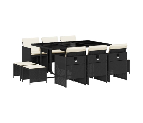 Set de comedor jardín 11 pzas con cojines ratán sintético negro