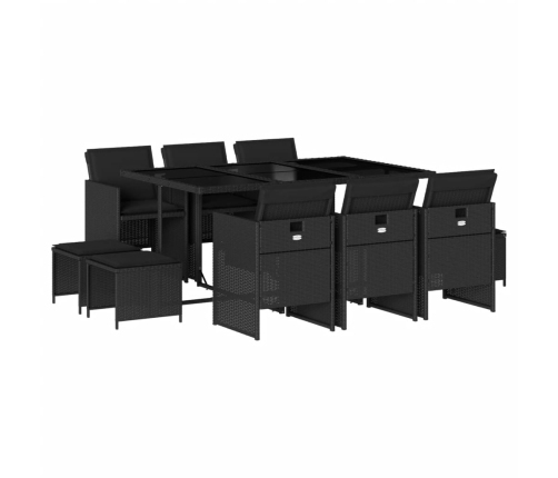 Set de comedor jardín 11 pzas con cojines ratán sintético negro