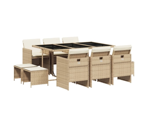 Set comedor de jardín 11 pzas con cojines ratán sintético beige