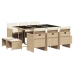 Set comedor de jardín 11 pzas con cojines ratán sintético beige
