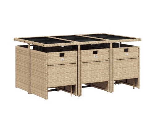 Set comedor de jardín 11 pzas con cojines ratán sintético beige
