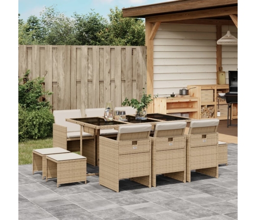 Set comedor de jardín 11 pzas con cojines ratán sintético beige