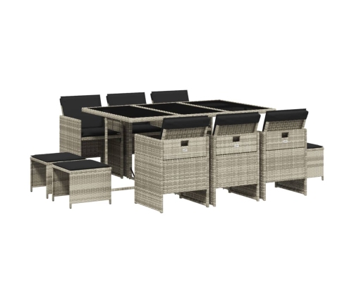 Set de comedor de jardín 11 pzas y cojines ratán sintético gris
