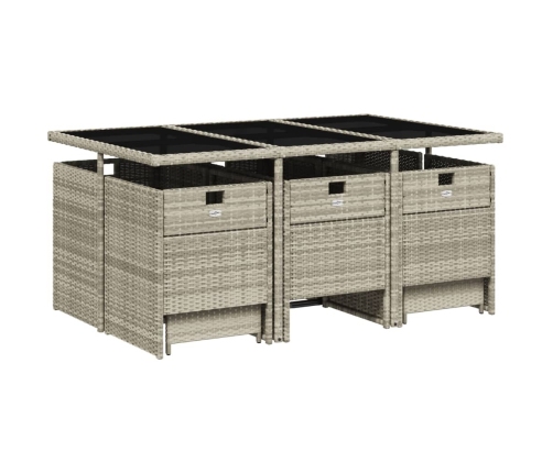 Set de comedor de jardín 11 pzas y cojines ratán sintético gris
