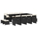 Set comedor de jardín con cojines 13 pzas ratán sintético negro