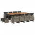 Set comedor de jardín con cojines 13 pzas ratán sintético gris
