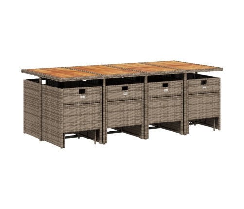 Set comedor de jardín con cojines 13 pzas ratán sintético gris