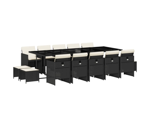 Set comedor de jardín con cojines 15 pzas ratán sintético negro