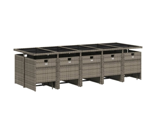Set comedor de jardín con cojines 15 pzas ratán sintético gris