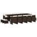 Set comedor de jardín y cojines 15 pzas ratán sintético marrón
