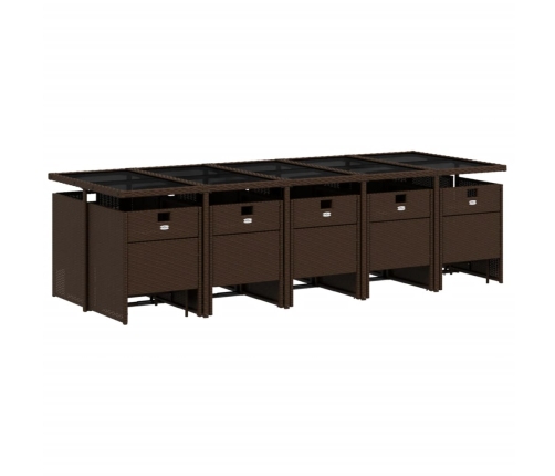 Set comedor de jardín y cojines 15 pzas ratán sintético marrón