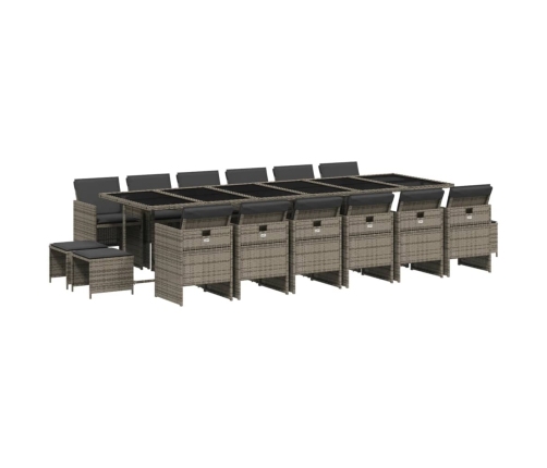 Set comedor de jardín 17 pzas y cojines ratán sintético gris