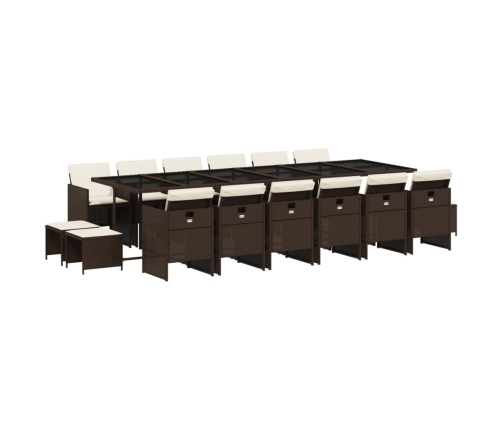 Set de muebles jardín 17 pzas y cojines ratán sintético marrón