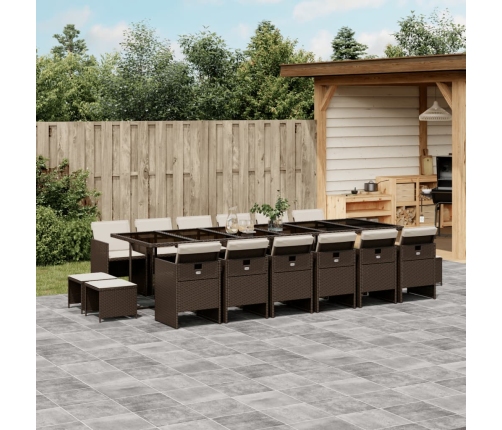 Set de muebles jardín 17 pzas y cojines ratán sintético marrón