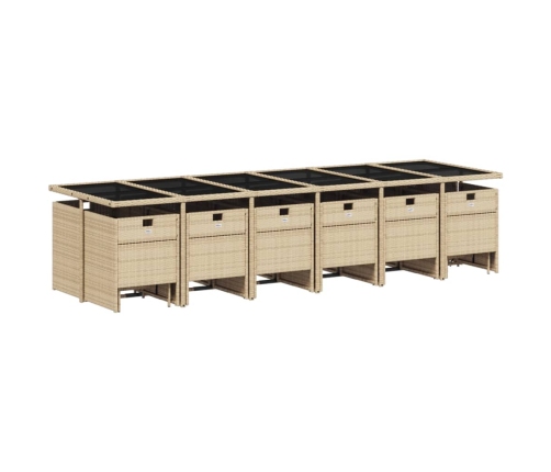 Set comedor de jardín 17 pzas con cojines ratán sintético beige