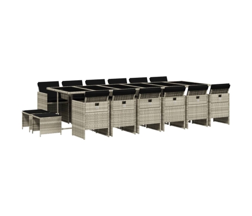 Set comedor jardín y cojines 17 pzas ratán sintético gris claro