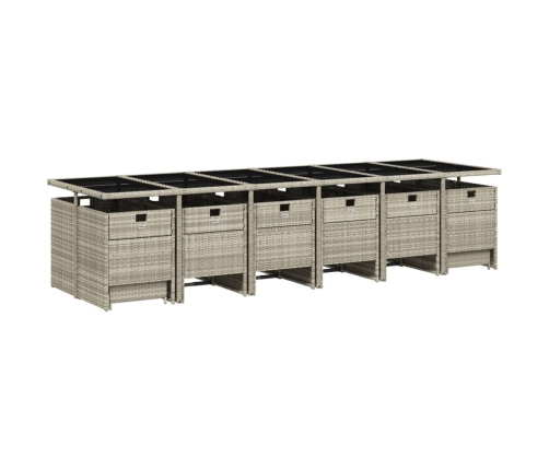 Set comedor jardín y cojines 17 pzas ratán sintético gris claro