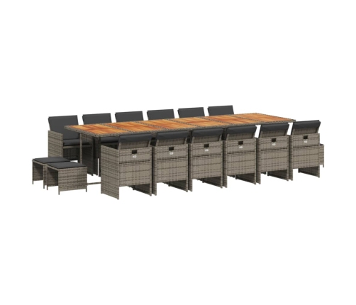 Set comedor de jardín 17 pzas y cojines ratán sintético gris