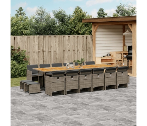 Set comedor de jardín 17 pzas y cojines ratán sintético gris