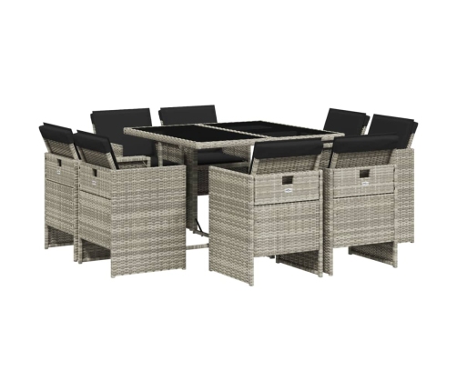 Set comedor de jardín 9 pzas cojines ratán sintético gris claro