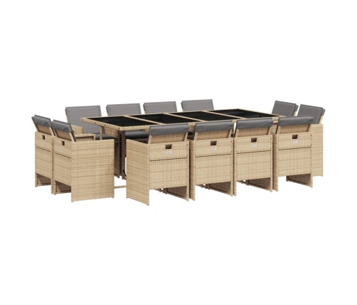 Set comedor de jardín con cojines 13 pzas ratán sintético beige