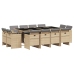 Set comedor de jardín con cojines 13 pzas ratán sintético beige