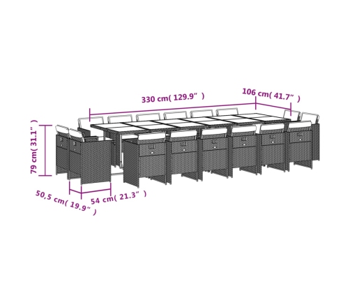 Set comedor de jardín 17 pzas con cojines ratán sintético beige