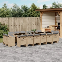 Set comedor de jardín 17 pzas con cojines ratán sintético beige