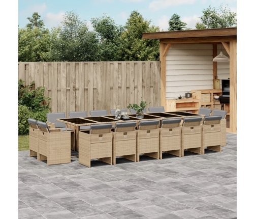Set comedor de jardín 17 pzas con cojines ratán sintético beige