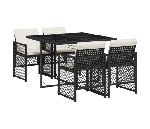 Set de muebles jardín 5 pzas con cojines ratán sintético negro