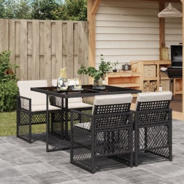 Set de muebles jardín 5 pzas con cojines ratán sintético negro