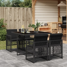 Set de muebles jardín 5 pzas con cojines ratán sintético negro