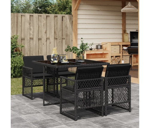 Set de muebles jardín 5 pzas con cojines ratán sintético negro