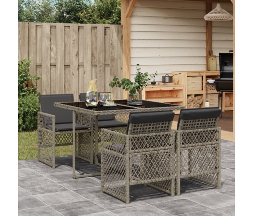 Set comedor de jardín 5 piezas con cojines ratán sintético gris