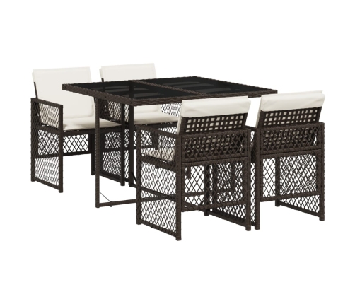 Set comedor de jardín 5 piezas y cojines ratán sintético marrón