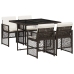 Set comedor de jardín 5 piezas y cojines ratán sintético marrón