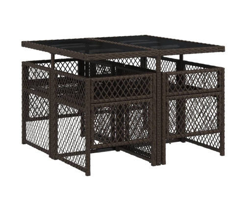 Set comedor de jardín 5 piezas y cojines ratán sintético marrón