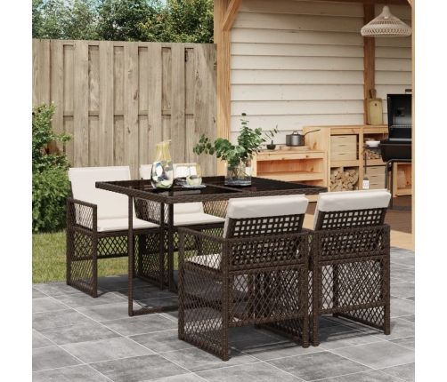 Set comedor de jardín 5 piezas y cojines ratán sintético marrón