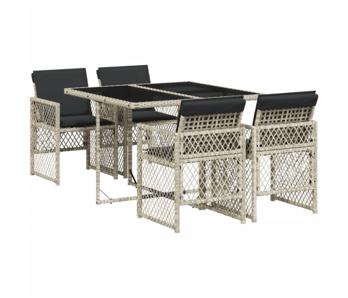 Set comedor de jardín 5 pzas cojines ratán sintético gris claro
