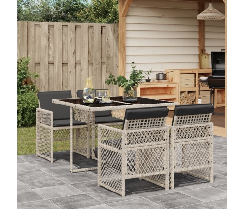 Set comedor de jardín 5 pzas cojines ratán sintético gris claro