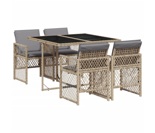Set comedor de jardín 5 pzas con cojines ratán sintético beige