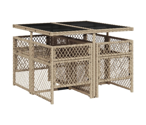 Set comedor de jardín 5 pzas con cojines ratán sintético beige