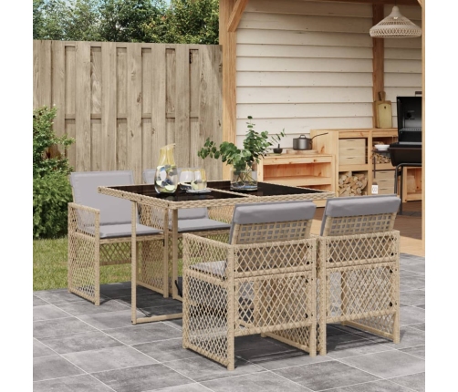 Set comedor de jardín 5 pzas con cojines ratán sintético beige