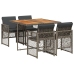 Set comedor de jardín 5 piezas con cojines ratán sintético gris