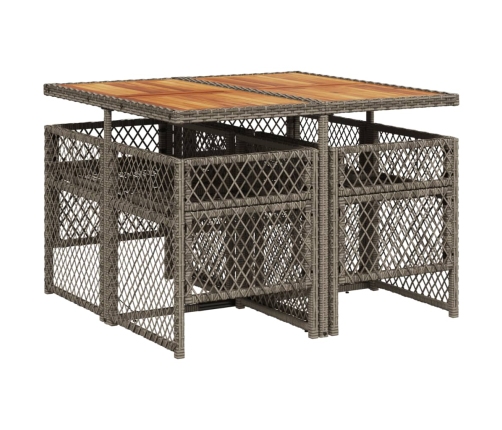 Set comedor de jardín 5 piezas con cojines ratán sintético gris