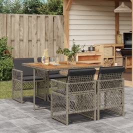 Set comedor de jardín 5 piezas con cojines ratán sintético gris