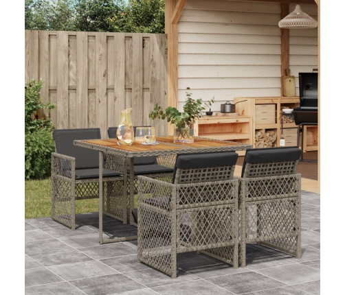 Set comedor de jardín 5 piezas con cojines ratán sintético gris