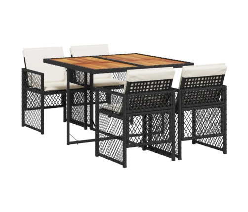Set de muebles jardín 5 pzas con cojines ratán sintético negro