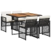 Set de muebles jardín 5 pzas con cojines ratán sintético negro