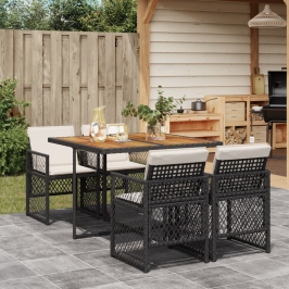 Set de muebles jardín 5 pzas con cojines ratán sintético negro